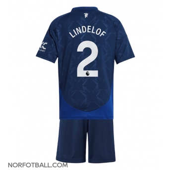Billige Fotballdrakt Manchester United Victor Lindelof #2 Replika Bortedraktsett Barn 2024-25 Kortermet (med bukser)